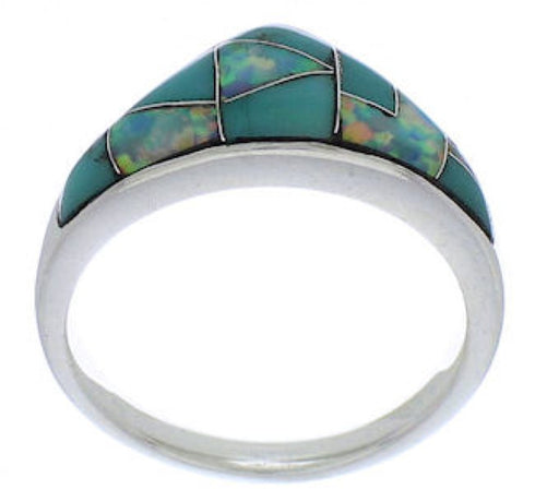Genuine Sterling Silver Turquoise Opal Inlay Ring Size 7-3/4 VX36781